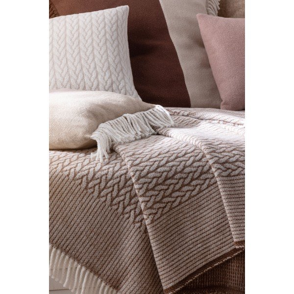 Coperta marrone chiaro in misto cotone 140x180 cm Olympus – Euromant-image-4