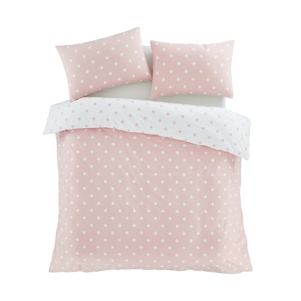Set copripiumino e federa bianco e rosa in flanella per letto matrimoniale 200x200 cm Polka Dot – Catherine Lansfield