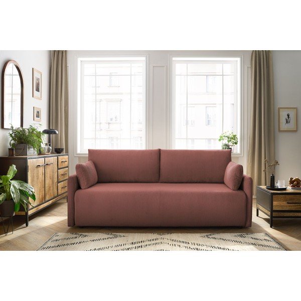 Divano rosa allungabile con rivestimento in velluto a coste 211 cm Marcel – Bobochic Paris-image-1