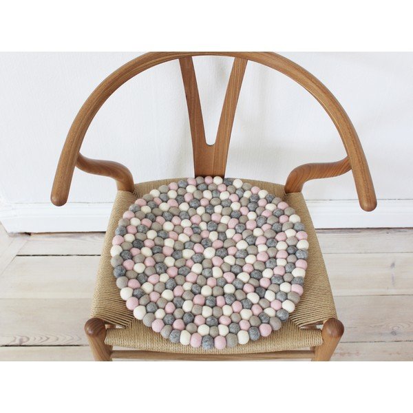 Cuscino per sedia a sfera in lana rosa chiaro e grigio, ⌀ 39 cm - Wooldot-image-2