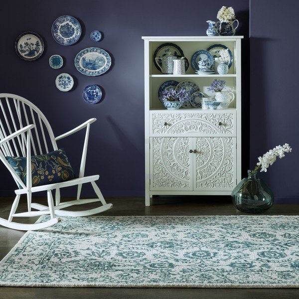 Tappeto in lana bianco/blu 200x290 cm Yasmin - Flair Rugs-image-1
