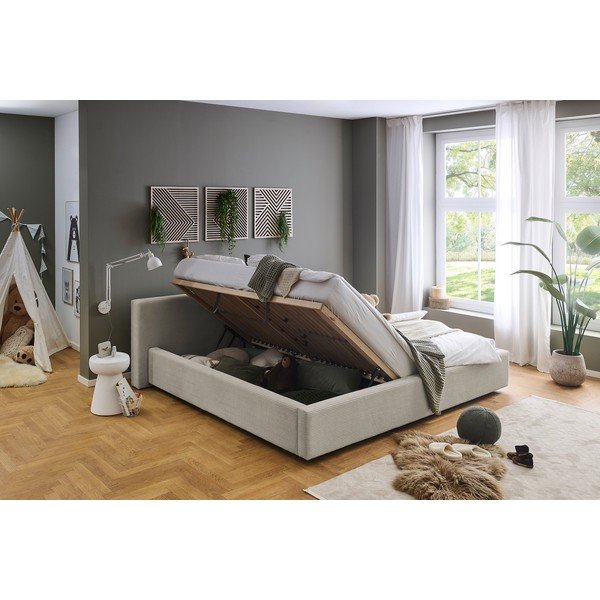 Letto matrimoniale imbottito beige con contenitore con rete inclusa 200x240 cm Cube – Meise Möbel-image-2
