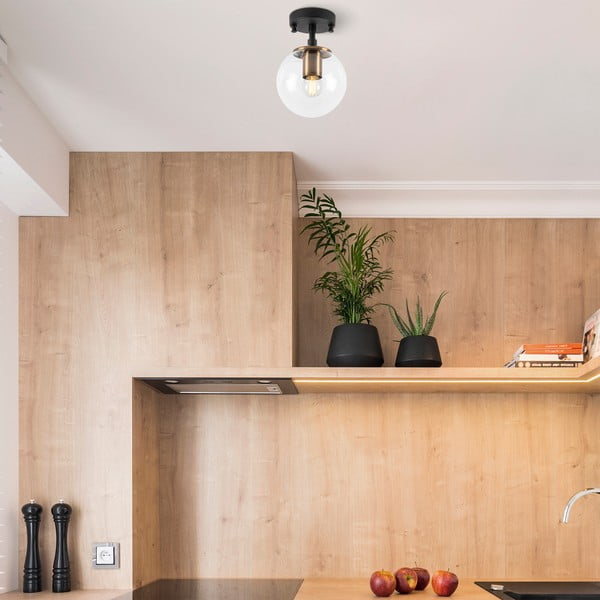 Plafoniera nera con paralume in vetro ø 15 cm Atmaca – Opviq lights-image-3