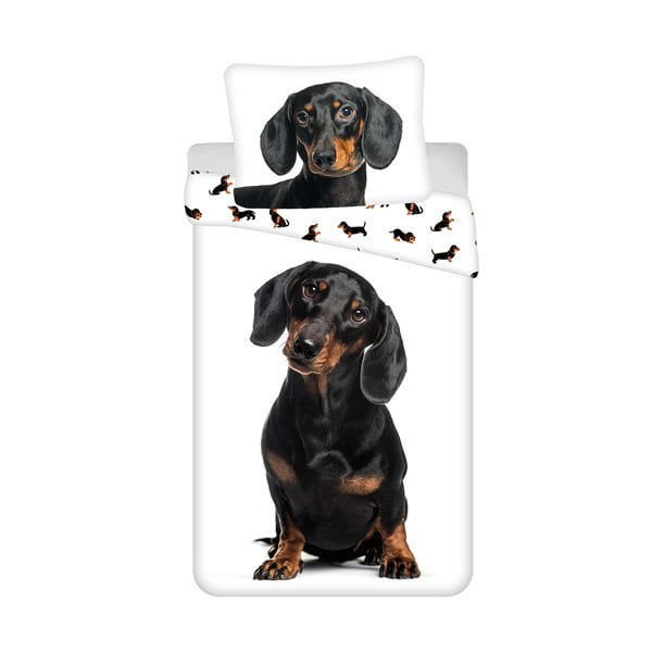 Set copripiumino e federa da bambini bianco e nero in cotone per letto singolo 140x200 cm Dachshund – Jerry Fabrics