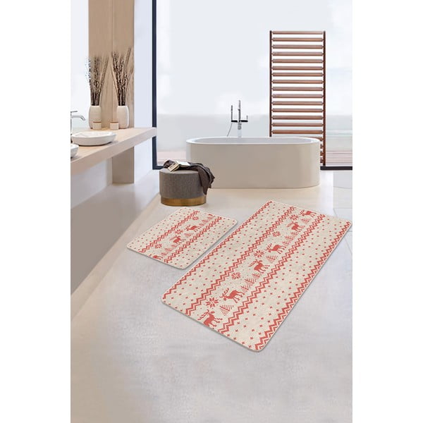 Tappetini da bagno rosso-beige in set da 2 60x100 cm - Mila Home-image-2