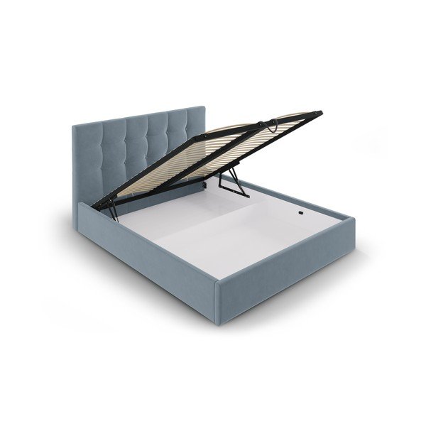Letto matrimoniale imbottito azzurro con contenitore con griglia 180x200 cm Nerin - Mazzini Beds-image-3