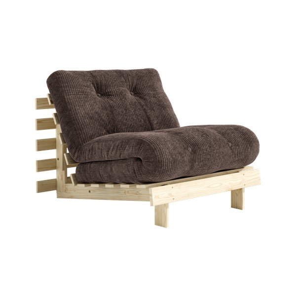 Poltrona stile futon marrone scuro allungabile con rivestimento in velluto a coste Roots – Karup