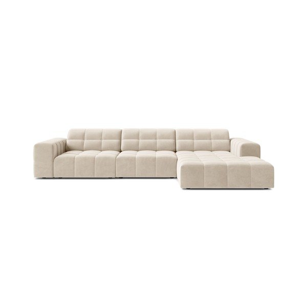 Divano angolare color crema (con penisola a destra/con chaise lounge) con rivestimento in velluto Chicago – Cosmopolitan Design