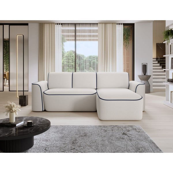 Divano angolare blu/color crema (con penisola a destra/con chaise lounge) e rivestimento in bouclé Ume – ELTAP-image-1