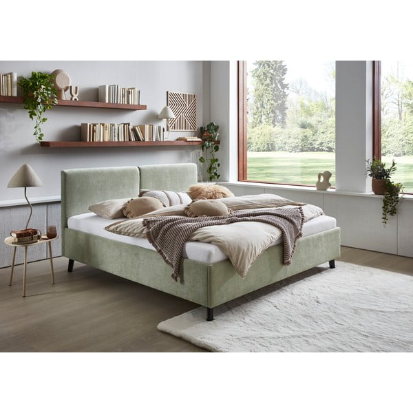 Letto matrimoniale imbottito verde chiaro con rete inclusa 180x200 cm Piano – Meise Möbel-image-1