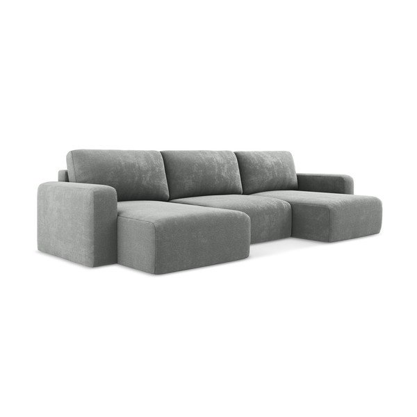 Divano angolare grigio allungabile/con contenitore (a U) con rivestimento in ciniglia Kona – Makamii-image-2