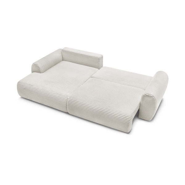 Divano angolare color crema allungabile (con penisola a sinistra) con rivestimento in velluto a coste Lucien – Bobochic Paris-image-4