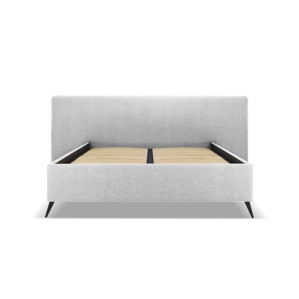Letto matrimoniale imbottito grigio chiaro con contenitore e griglia 160x200 cm Walter - Milo Casa-image-1
