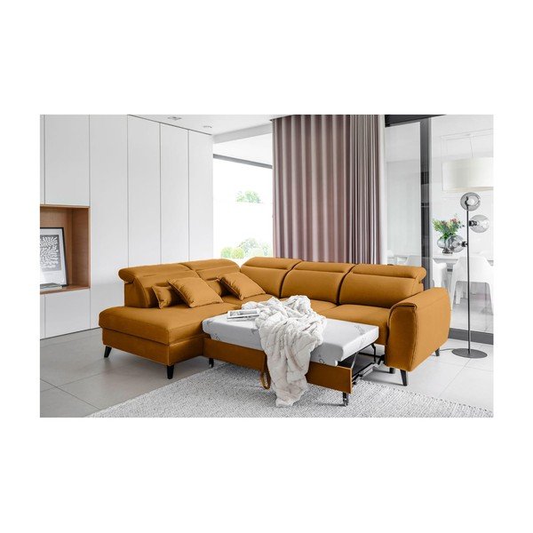 Divano angolare giallo allungabile/con contenitore (con penisola a sinistra/a L) e rivestimento in velluto Noble – ELTAP-image-4