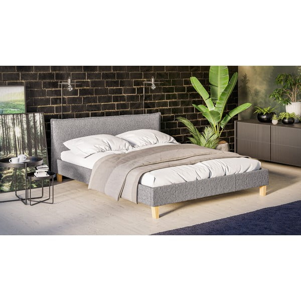 Letto matrimoniale imbottito grigio con griglia 160x200 cm Tina - Ropez-image-2