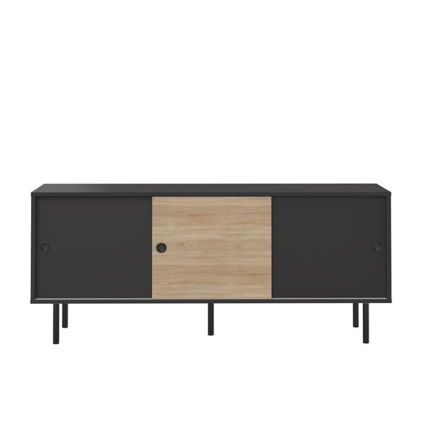 Cassettiera bassa in rovere con ante scorrevoli in nero e naturale 148x40 cm Zip - TemaHome