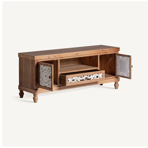 Tavolo TV in legno di abete rosso in colore bianco e naturale 140x58 cm Agrabah - Burkina-image-3
