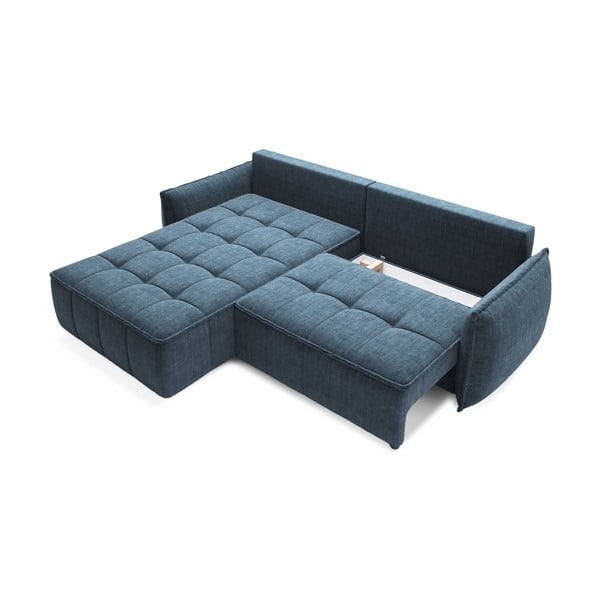 Divano angolare blu allungabile/con contenitore (con penisola a sinistra/con chaise lounge) e rivestimento in velluto Campo – ELTAP-image-2