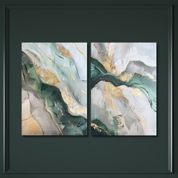 Set di quadri con elementi dipinti a mano 2 pz 50x70 cm Aventurine – Styler-image-3