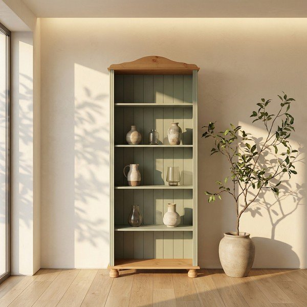 Libreria verde/colore naturale chiaro in pino massiccio 77x181x31 cm Mette – Støraa-image-2