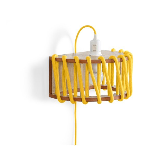 Lampada da parete gialla con struttura in legno, lunghezza 30 cm Macaron - EMKO-image-2