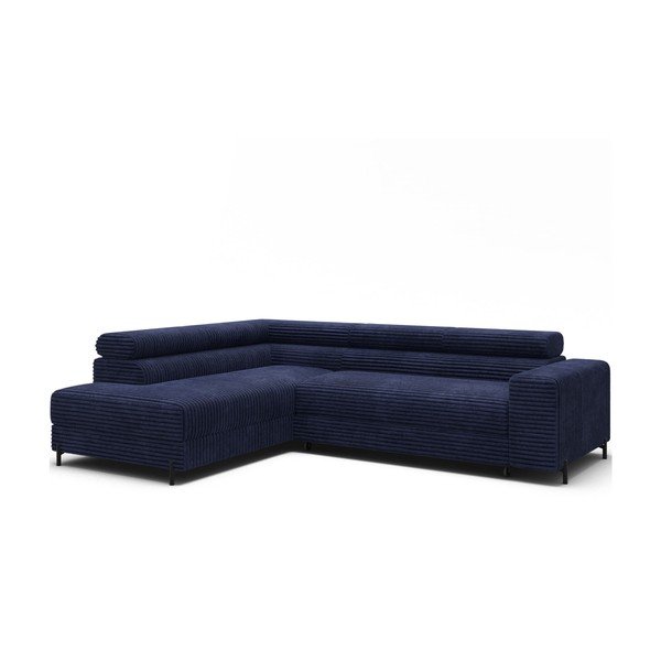 Divano angolare blu scuro (con penisola a sinistra/a L) con rivestimento in velluto a coste Colesio – ELTAP