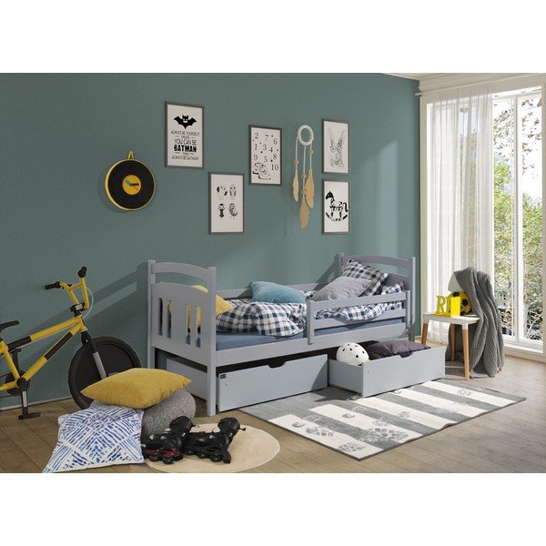 Letto per bambini in legno di pino grigio con contenitore 80x180 cm Kate - Lano Meble-image-1