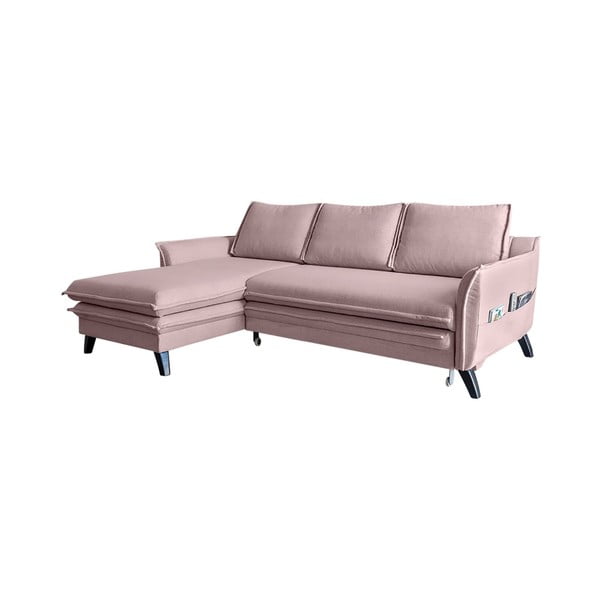 Divano letto angolare rosa cipria, angolo sinistro Charming Charlie - Miuform