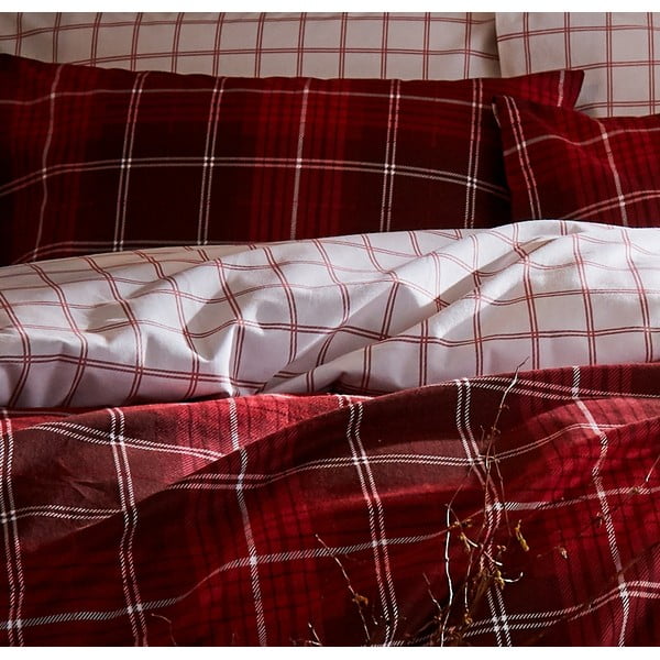 Biancheria da letto in cotone rosso Brushed Tartan, 200 x 200 cm - Catherine Lansfield-image-4