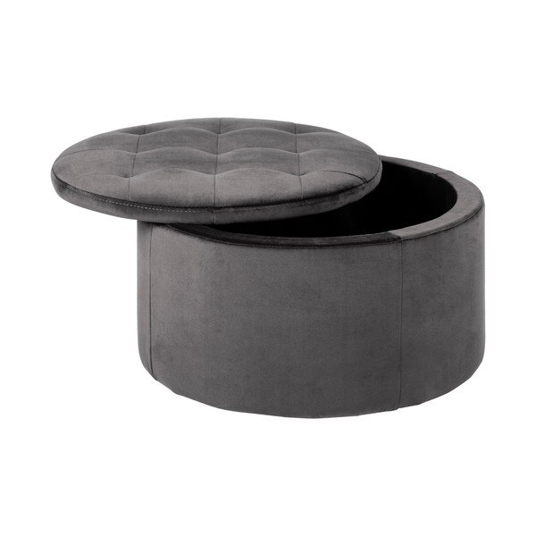 Pouf in velluto grigio , ⌀ 60 cm Retina - Actona-image-2