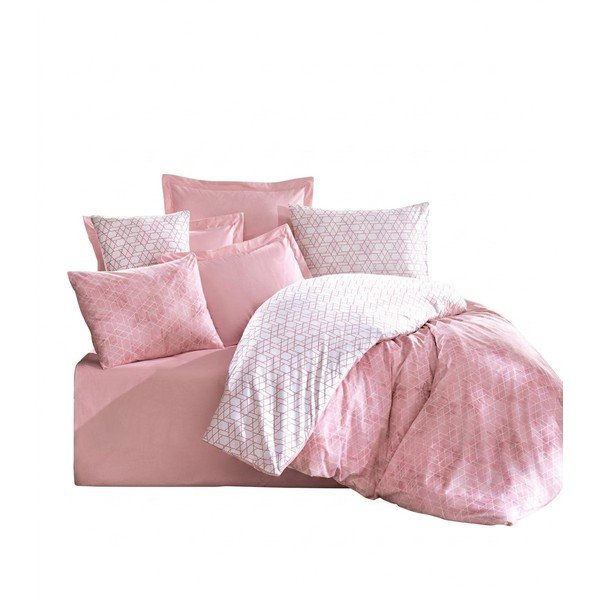 Set copripiumino e federa bianco/rosa in cotone renforcé per letto matrimoniale ed esteso 240x220 cm Soft Geometry – Mila Home Luxury