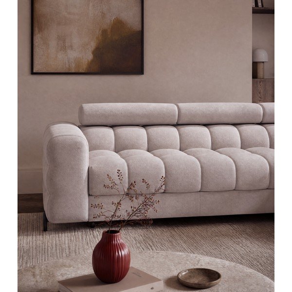 Divano angolare beige allungabile/con contenitore (con penisola a destra/con chaise lounge) e rivestimento in velluto Felro – ELTAP-image-4