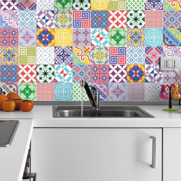Set di 60 adesivi murali Piastrelle artistiche vintage, 10 x 10 cm - Ambiance-image-1