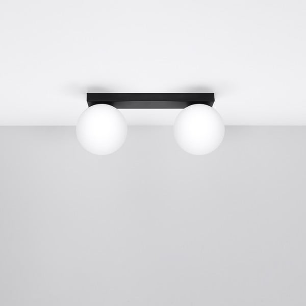 Lampada da soffitto nera con paralume in vetro ø 12 cm Umerta - Sollux-image-3