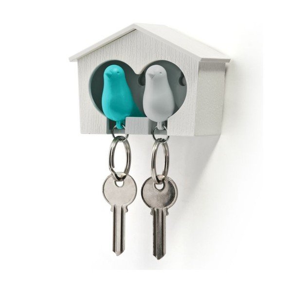 Portachiavi bianco con portachiavi Duo Sparrow bianco e blu - Qualy