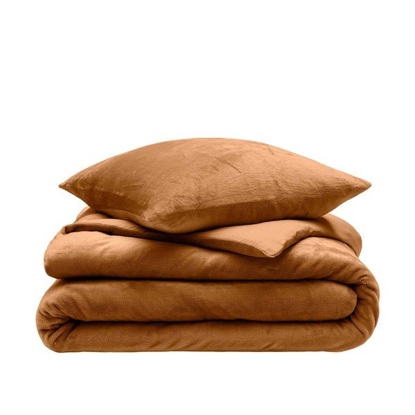 Set copripiumino e federa marrone chiaro in microflanella per letto matrimoniale/per letto esteso 3 pezzi 240x220 cm Flanou – douceur d'intérieur