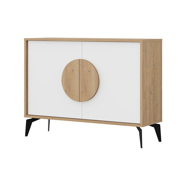 Cassettiera bassa in rovere decorata in bianco e naturale 110x82 cm Vae - Marckeric