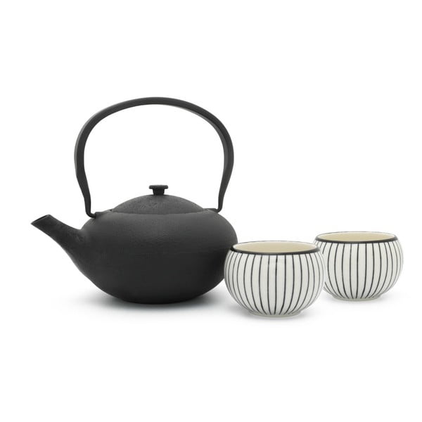 Set da tè in porcellana-leghe bianco-nero Shanxi - Bredemeijer