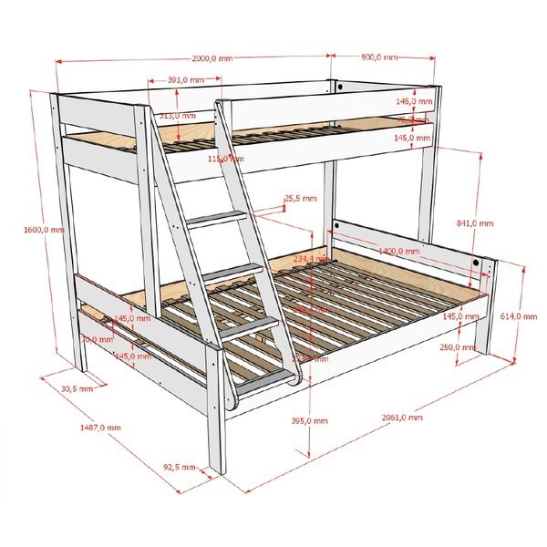 Letto da bambini a castello bianco con rete inclusa 140x200/90x200 cm Primo – Vipack-image-2