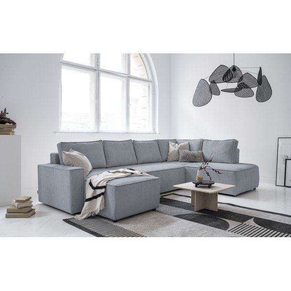 Divano letto angolare in velluto a coste grigio chiaro Brave Dave - Miuform-image-2