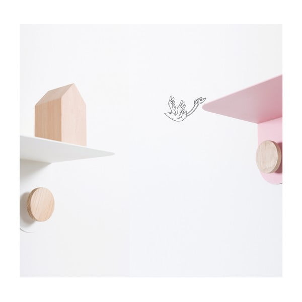 Mensola da parete in acciaio bianco con dettaglio in legno di quercia con 2 ganci , lunghezza 50 cm Hook - Gazzda-image-3