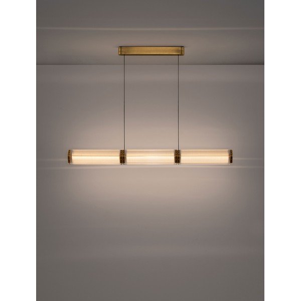 Lampadario LED color ottone in acciaio con paralume in vetro con intensità regolabile Essenzo – Nova Luce-image-3