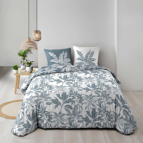 Set copripiumino e federa bianco/blu in cotone per letto matrimoniale ed esteso 240x220 cm Hera – douceur d'intérieur