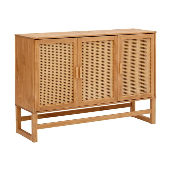 Cassettiera in legno di pino con ante in rattan , larghezza 128 cm Jolene - Støraa-image-1