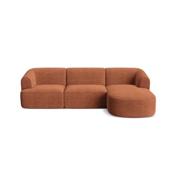 Divano angolare color terracotta (con penisola a destra/con chaise lounge) con rivestimento in velluto a coste Campi – Cosmopolitan Design-image-2