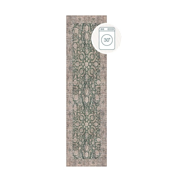 Passatoia verde lavabile 60x230 cm Beau Floral – Flair Rugs
