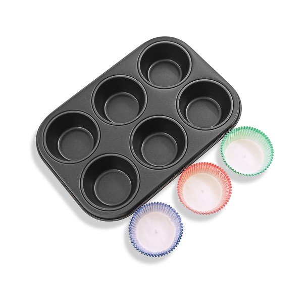 Set di 6 teglie per muffin in acciaio e 30 pirottini di carta - Guardini-image-1