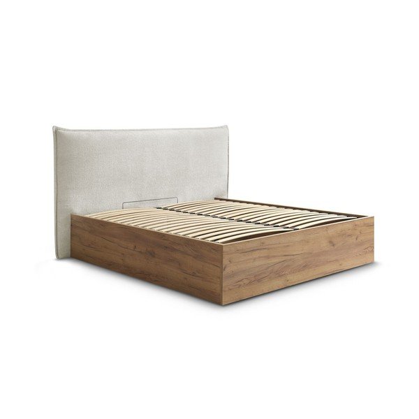 Letto matrimoniale imbottito/in truciolato color crema imbottito con contenitore con rete inclusa 180x200 cm Charlie – Bobochic Paris