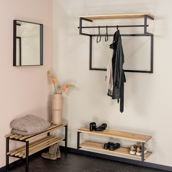 Attaccapanni da parete nero/di colore naturale in metallo con scaffale 100 cm Rizzoli – Spinder Design-image-3