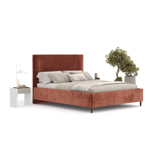 Letto matrimoniale imbottito color mattone con contenitore con rete inclusa 160x200 cm Etero – Maison de Rêve-image-2